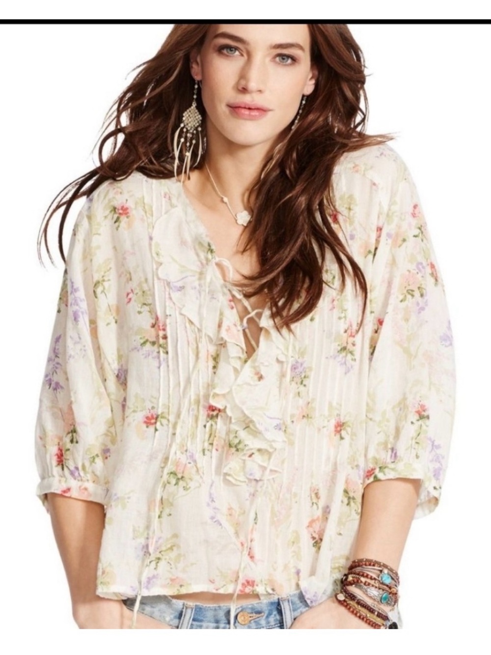 Ralph Lauren Denim & Supply floral cotton peasant top large oversized